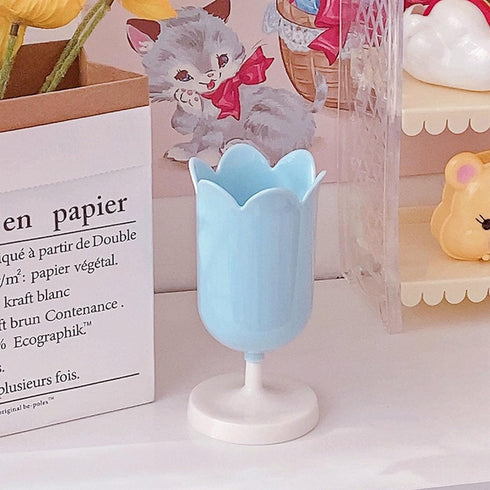 Tulip Pen Holder for Desk Cute Organizer Desk Organizer Makeup Brush Holder Girl, Ladies (Blue)...