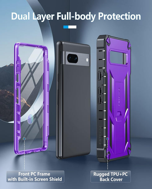 FNTCASE for Google Pixel 7a Case: Dual Layer Protective Rugged Shockproof Phone Cover with Built-in Screen Protector & Kickstand | Military Grade ...