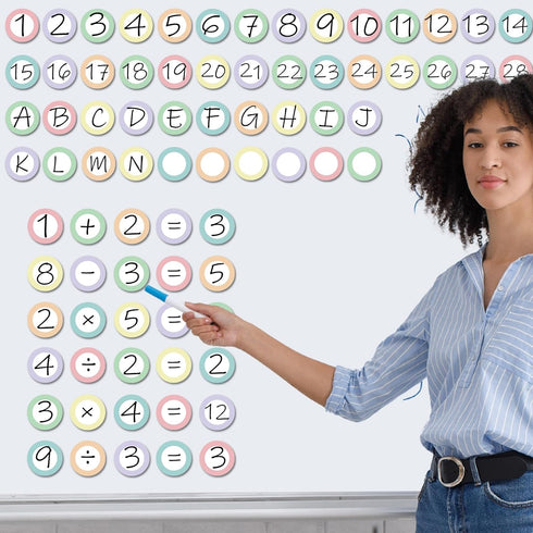 54 Pcs Numbers Magnetic Accents Pastal Theme Round Whiteboard Magnets for Classroom Blank Magnetic Numbers for Classroom Whiteboard Dry Erasable M...