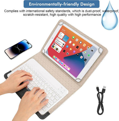 HD 10 Tablet Case, Universal Tablet Keyboard Case, Case Slim Folding PU Leather Stand Cover with Bluetooth Keyboard Case for Most Tablet...