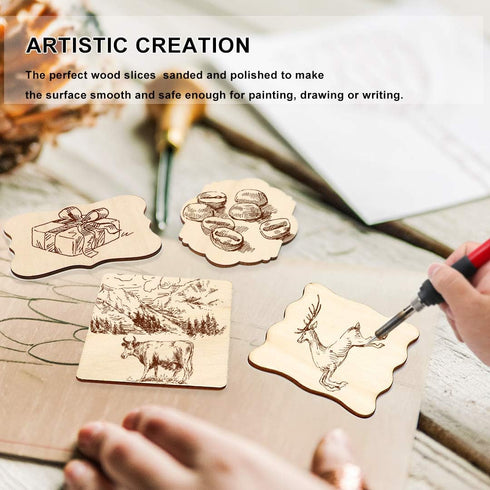 Unfinished Wood Ornaments, PETUOL DIY 32pcs 4x3in Creative Irregular Blank Wood Natural Slices for DIY Crafts, Painting, Wood Burning, Writing, Ph...