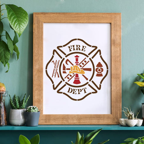 FINGERINSPIRE Fire Department Painting Stencil 11.8x11.8 inch Maltese Cross Stencil with Fire Hydrant Ladder Pattern Reusable Plastic Painting Ste...