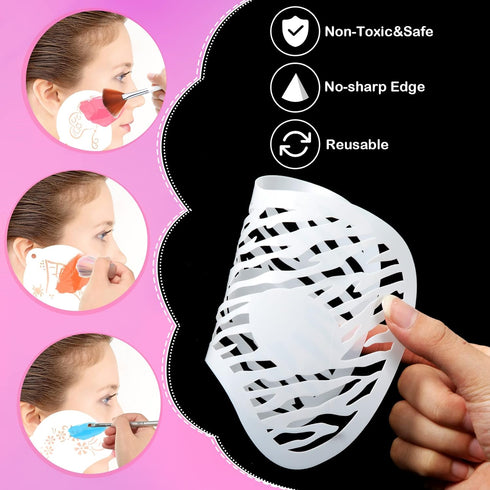 Marspark 24 Pcs Halloween Face Paint Stencils Set Reusable Face Painting Makeup Stencils Face DIY Art Template for Halloween Cosplay...