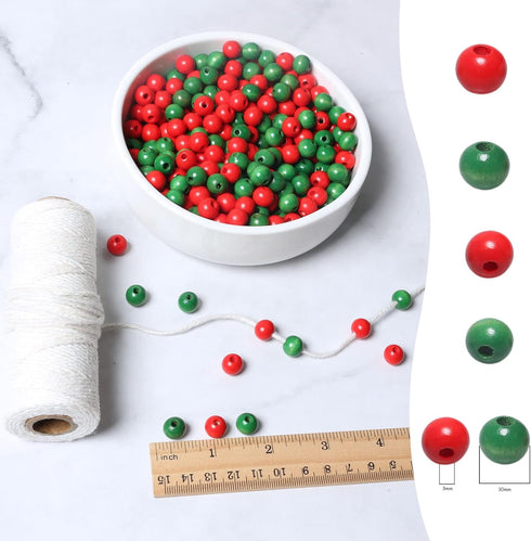 300Pcs10mm Wood Beads for Craft/Christmas Decor Red and Green Painted Wooden Beads Hole 3mm, Loose Spacer Beading Supplies for Jewelry Making/DIY ...