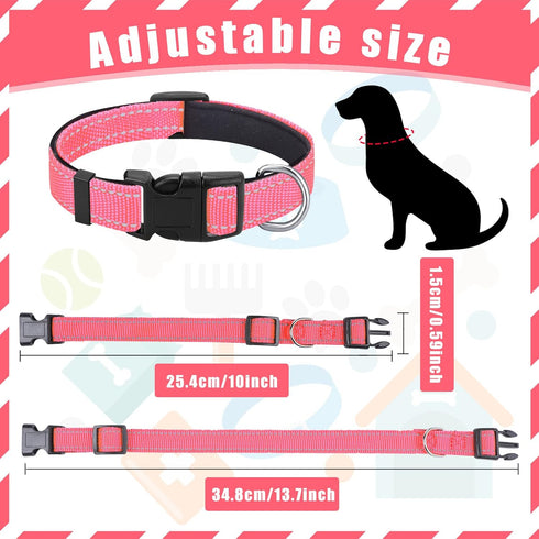 6 Pcs Reflective Dog Collar Soft Padded Breathable Nylon Pet Collar Adjustable Puppy Collar with Safety Locking Buckle for Dogs Cats Puppy Pets Ac...