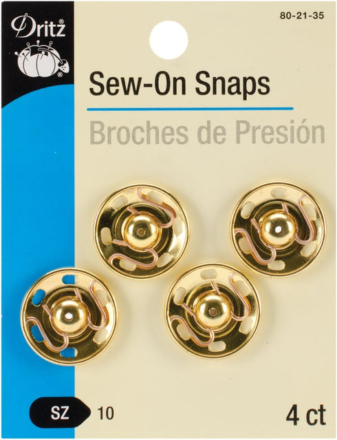 Dritz 80-21-35 Sew-On Snaps, Brass, Size 10 4-Count...