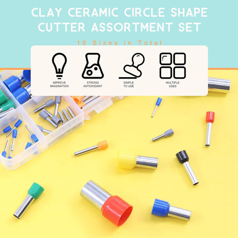 Rustark 75Pcs Polymer Clay Cutters Set 15 Sizes Stainless Steel and Plastic Indentation Round Circle Shape Cutters Molds, Ceramics Dotting Tool, P...
