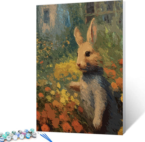 Tucocoo Rabbit Paint by Number for Adults, DIY Digital Oil Painting Kits on Canvas with Brushes and Acrylic Pigment, Garden Cute Animal Abstract S...