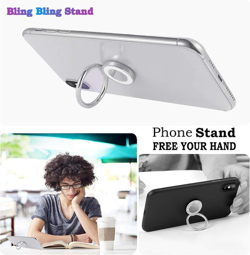 Glitter Bling Bling Phone Ring Holder,Sparkle Phone Ring Kickstand, Cell Phone Finger Ring Grip for Almost All Phones/Pad(Silver)...