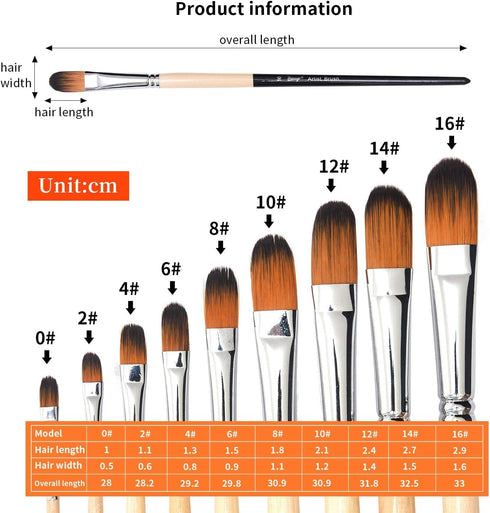 Artist Filbert Paint Brushes Set,9 Pcs Professional Painting Kits with Long Handle Soft Nylon Hair Filbert Brushes for Acrylic Oil Watercolor Goua...