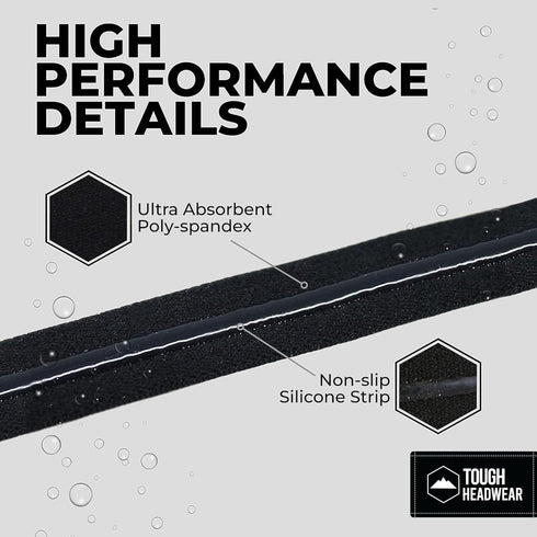 Tough Headwear Thin Elastic Headbands for Men - Sports Hair Head Band for Women & Men - Non Slip Mens Workout Headband - Running or Soccer Headban...