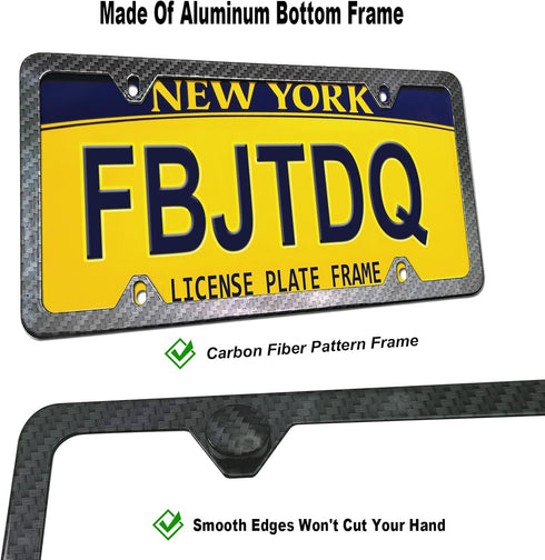 Front License Plate Mounting Kit- Carbon Fiber License Plate Frame and Universal Bracket for 2 Hole Front Bumper, Black Aluminum Car Tag Holder Ad...