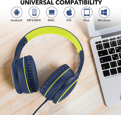 RORSOU R10 On-Ear Headphones with Microphone, Lightweight Folding Stereo Bass Headphones with 1.5M No-Tangle Cord, Portable Wired Headphones for S...