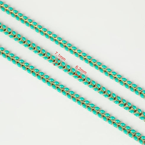 YOUBEIYEE 9.8 Feet Gold Plated Brass Chains Bulk Bluish Green Enamel Arrow Cable Jewelry Chain for Jewelry Making with Jump Rings and Lobster Clas...