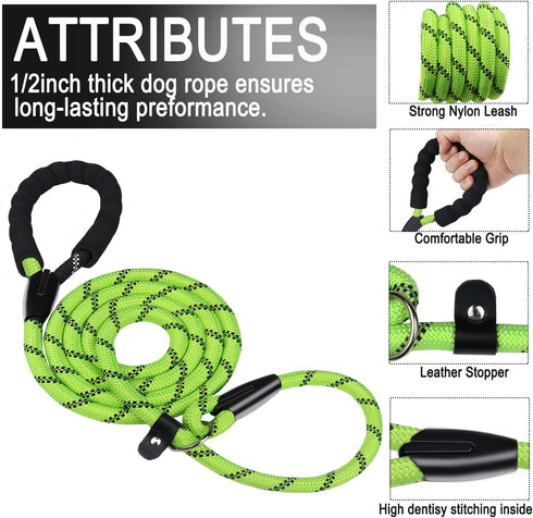6 FT Dog Leash, durable dog leash, Heavy Duty Rope Dog Leash, Strong Training Dog Leash with Comfortable Padded Handle and Highly Reflective Threa...
