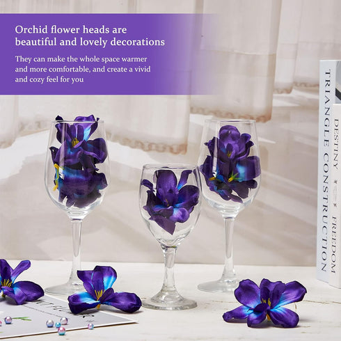 100 Pieces Blue Purple Faux Orchid Flowers Halloween Flower Day of The Dead Decoration Artificial Orchids for DIY Home Wedding Table Centerpieces ...