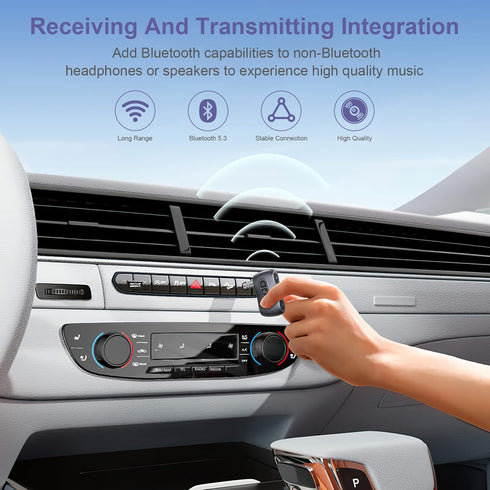 Aux Bluetooth Adpater for Car, Bluetooth 5.3 Transmitter Receiver Noise Cancelling, Portable 3.5mm Aux Bluetooth Adapter Hands-Free Call, Low Late...