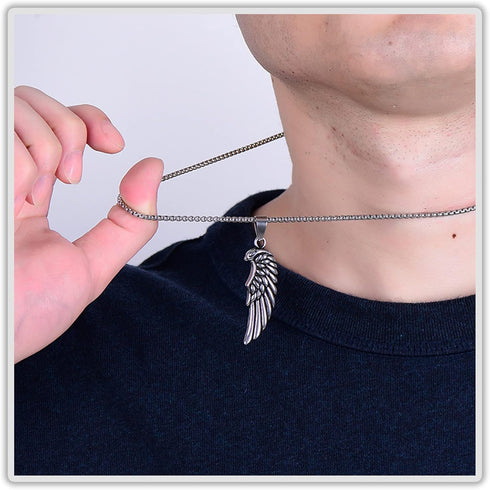 Punk Titanium Steel Angel Wing Pendant Feather Necklace...