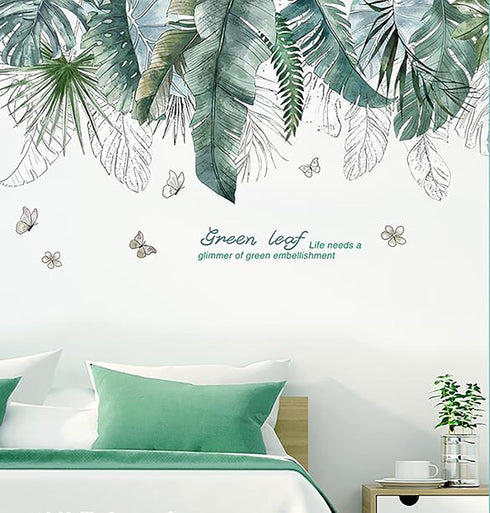 Tropical Leaves Wall Decals Removable Jungle Green Palms Tree Plant Wall Stickers for Living Room Kids Room Bedroom Playroom Decor...