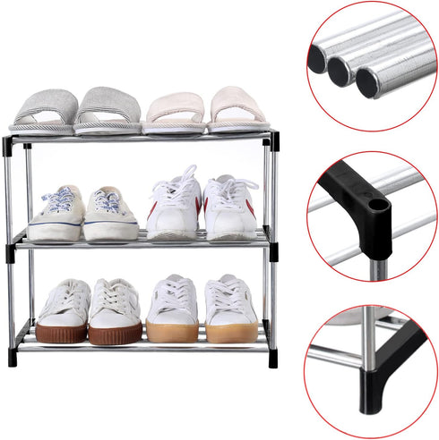 Stackable Small Shoe Rack, Entryway, Hallway and Closet Space Saving Storage and Organization (3-Tier, Black)...