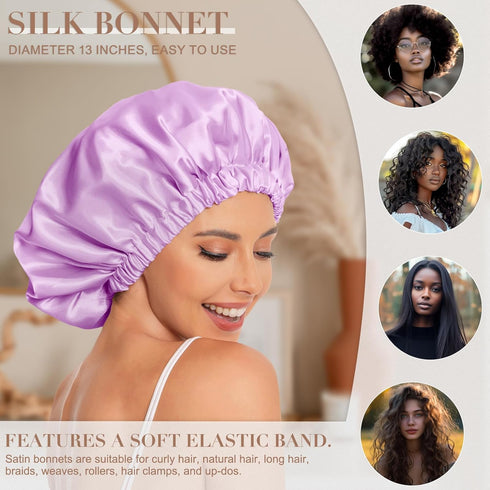Satin Bonnet Silk Bonnet Hair Bonnet for Sleeping-Slouchy Beanie Hat Satin Sleep Cap for Women's Natural & Curly Hair(Light Purple)...