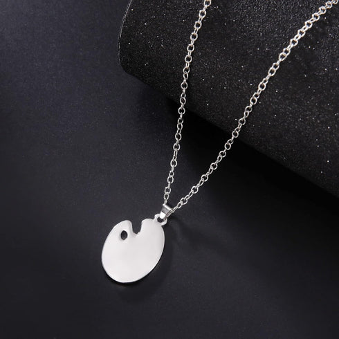 Trendy Enamel Artist Paint Palette and Brush with Thin Pendant Necklace Gifts Jewelry for Women & Girls...