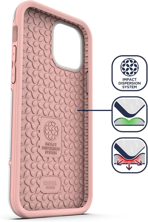 ENCASED Protective Rebel Series Compatible with iPhone 12 Case Heavy Duty Full Body Rugged Cover - White/Pink...
