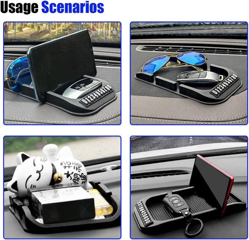Car Dashboard Anti-Slip Mat Cell Phone Holder, Double-Groove Sticky Gripping Gel Pad with Number Plate, Multifunctional Car Dashboard Sticky Pad M...