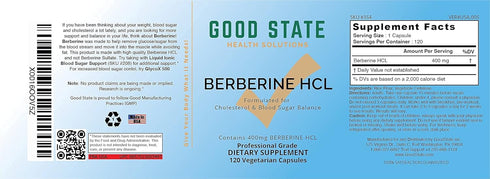 Good State Berberine HCL 400mg, 120 Vegetarian Capsules...