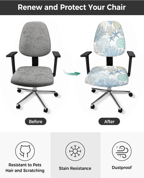 Blue Coral Office Chair Covers 2 Piece Coastal Chair Covers, Washable Stretch Computer Chair Cover Universal Rotating Desk Chair Covers Protector ...