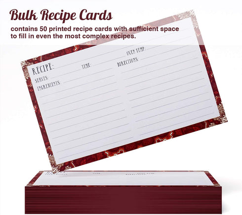 Ring Binder Depot, Recipe Cards Lined with Maroon and White Design 4 inch X 6 inch on Premium Thick Card Stock Great Gift for Amateurs or Experien...