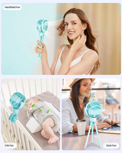 Baby Stroller Fan, Mini Portable Fan Battery Operated, LED Display with 3 Speeds, Small Clip on Fan Desk Fans USB Rechargeable, Personal Handheld ...