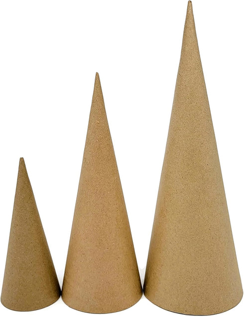 AllStellar Paper Mache Cones Open Bottom Variety Pack Set of 3-13.75x5, 10.63x4, 7x3 in. for DIY Art Projects and Decorations - Various Sizes to C...