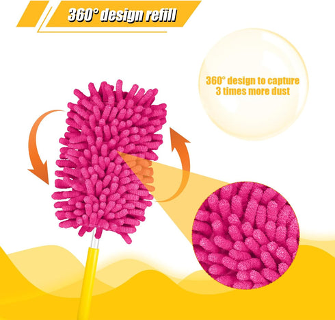 4pcs Duster Refills for Swiffer, Microfiber Ceiling Fan Duster 360 Duster Refills Heavy Duty Hand Dusters for Cleaning Compatible with Swiffer (Ro...