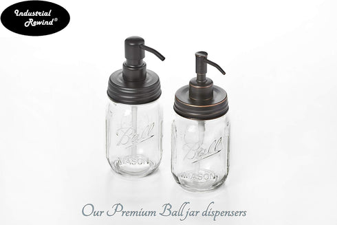 Ball Mason Jar Soap Dispenser Pump with Non-Slip Coaster, 16oz Clear Pint Ball Jar Soap Dispenser, Glass with Oil Rubbed Bronze Dispensing Lid, Ru...