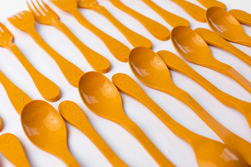 Knork Eco Plant Based 24 Pack Reusable Bamboo Flatware Set (Orange)...