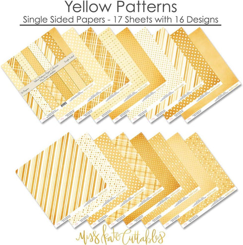 Pattern Paper Pack - Yellow Patterns - Scrapbook Premium Specialty Paper Single-Sided 12"x12" Collection Includes 16 Sheets - by Miss Kate Cuttabl...