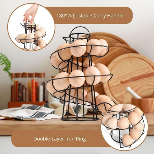 Flexzion Egg Skelter Modern Spiral Egg Holder Countertop (Medium Egg Display) - Freestanding Wired Countertop Egg Holder for Fresh Eggs, Dispenser...