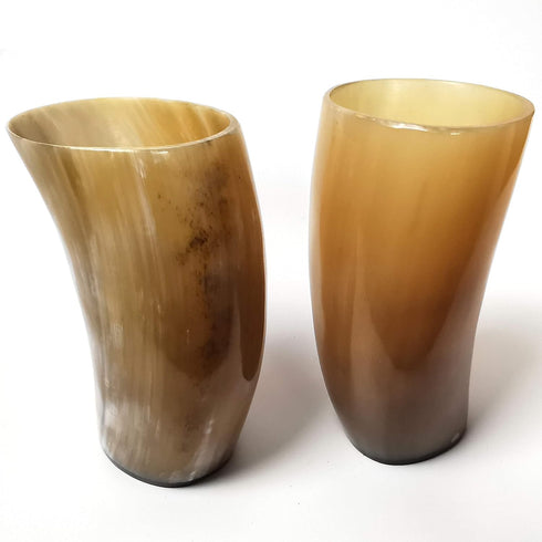 Mythrojan Original Viking Drinking Horn Mug 100% Authentic Beer Glass Set of 2, Natural Ox Horn Tumbler Norse Medieval Tankard Glass Cool Unqiue T...