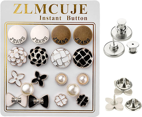 18 Sets No Sew Buttons Cover Up Buttons Replacement Instant Removable Reusable Multipurpose for Jeans Pant Shirt Coat… (4Multicolor)...