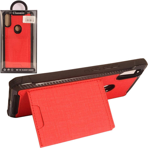 for Alcatel 3V (2019) 5032W - Denim Hybrid Credit Card Pocket Slot/Stand Phone Case - EC5 Red...
