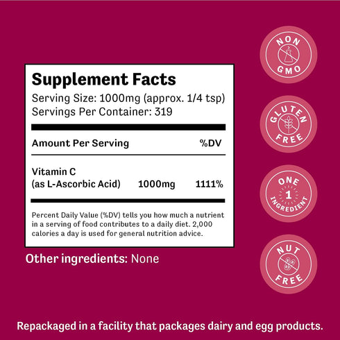 Judee’s Pure Vitamin C Powder 11.25 oz - 100% Non-GMO, Gluten-Free and Nut-Free - (L - Ascorbic Acid) - Immune Support & Antioxidant Supplement - ...