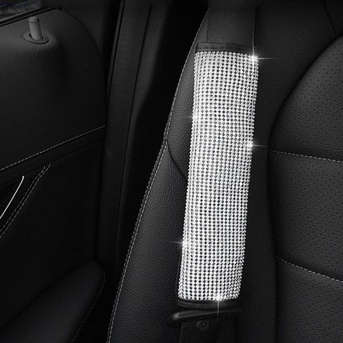 U&M 4 Packs Bling Bling Seat Belt Shoulder Pads, Luster Crystal Car Seatbelt Covers Diamond Car Decor Accessories for Women (Silver) (Black)...