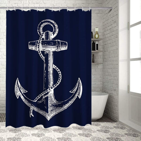 Custom Nautical Navy Blue Anchor Shower Curtain, 70x72 inch...