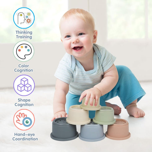Stacking Cups Baby Toy 6-12 Months, Toddler Nesting Cups Set for Boys and Girls, 8PCS Stackable Bath Toy, Montessori Educational Gift for 1 2 3 Ye...