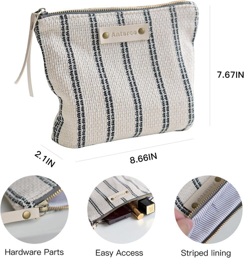 Makeup Bag for Women,striped Canvas Travel Makeup Bag,for Purse Zipper Cosmetic Bag,Tool Pouch for Women and Girls (Double Stripes)...