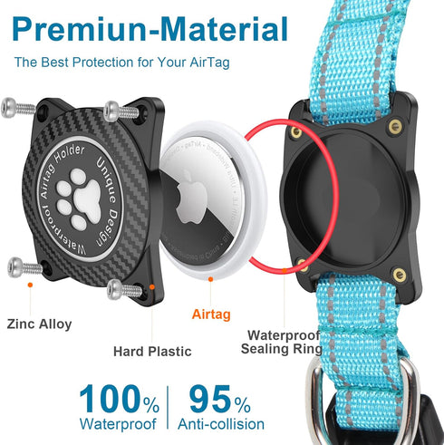 Airtag Dog Collar, Nylon Collar with Waterproof Air Tag Holder, Luminous Reflective Adjustable Pet Collar for Small Medium Large Heavy Duty Dogs,B...