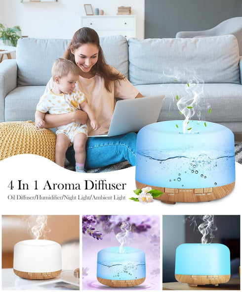 500ml Essential Oil Diffuser-Humidifier,Aroma Diffuser for Home with 7 Colors Light,Remote Control Auto off Ultrasonic Cool Mist Diffuser-Air Diff...