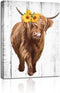 Sunflower Highland Cow Wall Art: Funny Farm Animal Canvas Picture Painting, Rustic Farmhouse Artwork Decor Bathroom Decoration, Cute Brown Cattle ...