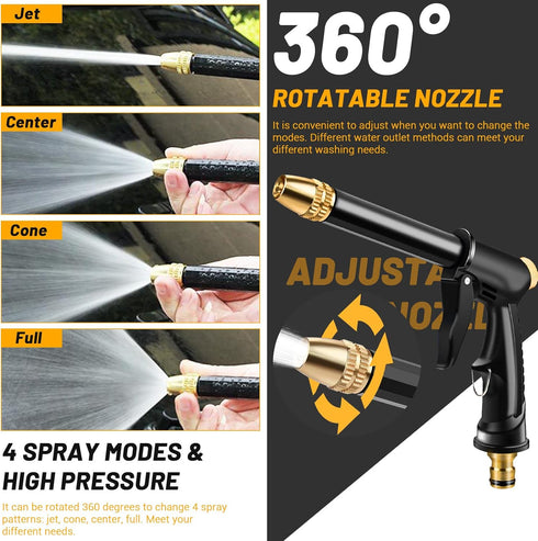 Garden Hose Nozzle with 4 Patterns, Soap Dispenser & Quick Connectors, Plastic High Pressure Washer Gun, Water Hose Nozzle Sprayer Heavy Duty, Spr...